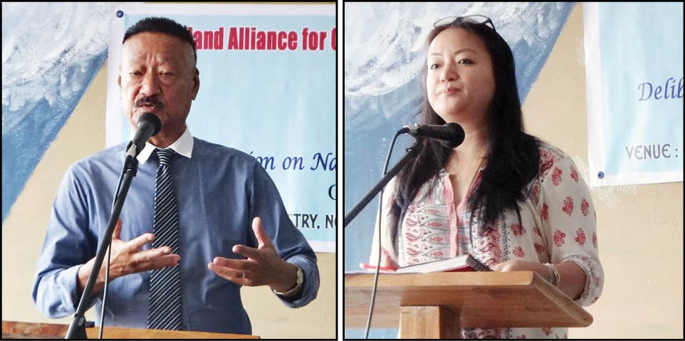 Resource persons Rev Dr. Wati Aier and Ate Kevichusa, speaking at the ‘Deliberation on Naga Women: Looking Forward’ at Miqlat Ministry on October 14. (Morung Photo)